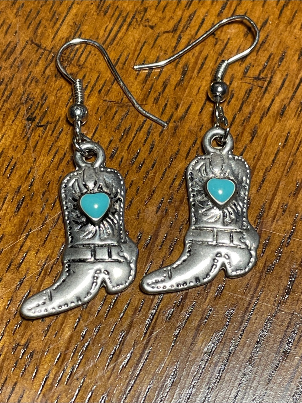 Turquoise Heart Cowboy Boot Dangle Earrings - Women Jewelry
